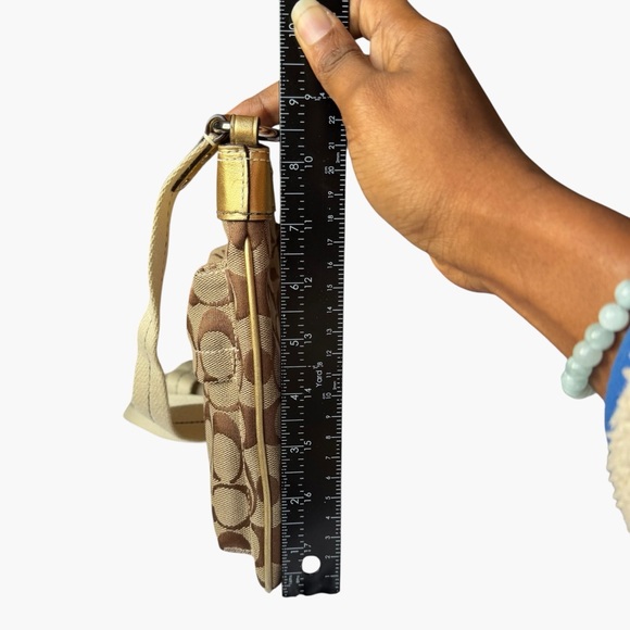 Coach Signature Jacquard Leather Trim Crossbody Bag Khaki Brown Y2K - Picture 12 of 15